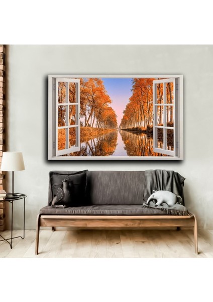Pencere Motifli Sonbahar Manzara Tablosu S9|hd Baskı Kanvas Tablo