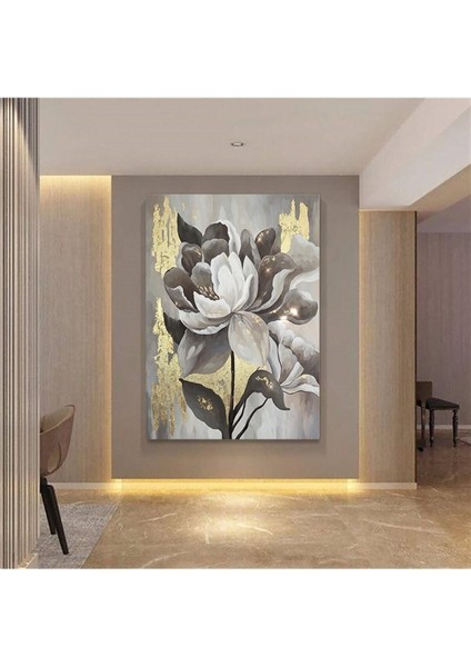 Yağlı Boya Görünümlü Modern Çiçek Kanvas Gülen Tablo