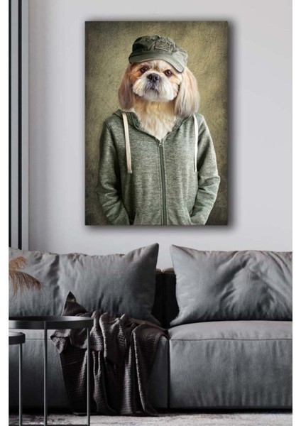 Köpek Kafa Insan Vücudu Hd Baskı Kanvas Tablo