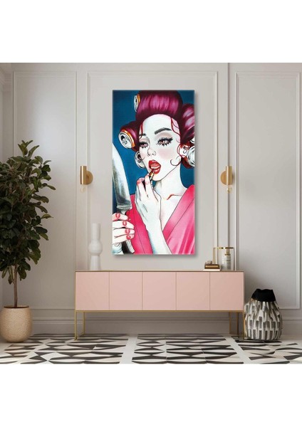 Saçı Kola Şişeleriyle Sarılı Kızıl Saçlı Model Boyuna Dikey Hd Baskı Kanvas Tablo