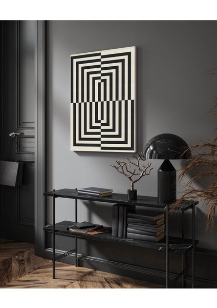 Hd Baskı Kanvas Tablo Çizgili Modern Siyah Beyaz 989