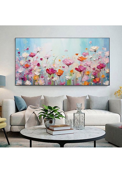 Yağlı Boya Görünümlü Çiçek Dekoratif Soyut Hd Baskı Kanvas Tablosu