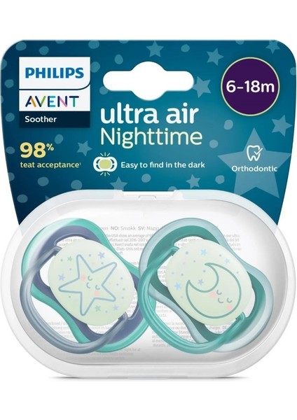 Philips Avent Ultra Air Night Karanlıkta Parlar Gece Emziği 6-18 Ay Erkek SCF376/13