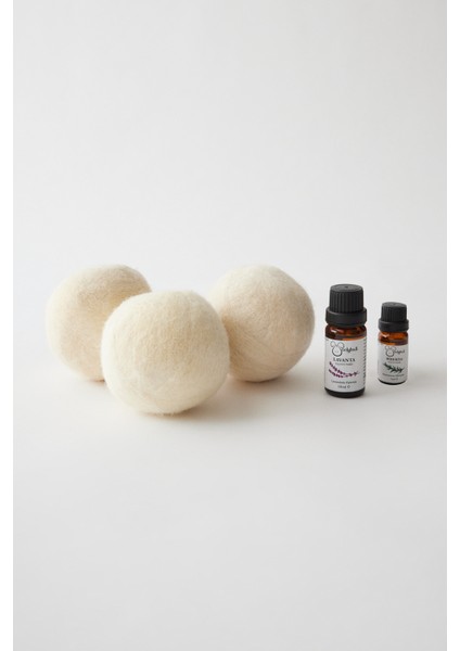 Woolyball Yün Çamaşır Kurutma Makinası Topu-3 Adet Xl %100 Organik 10 ml Doğal Esans (5 ml Doğal Esans Hediye)