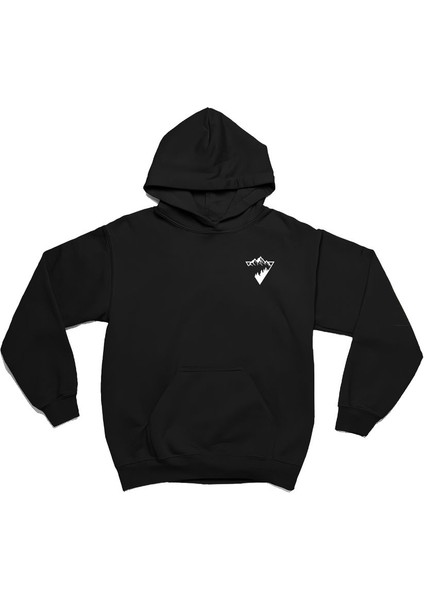 Dağ ve Orman Minimal Baskılı Kalın Pamuklu Oversize Siyah Sweatshirt