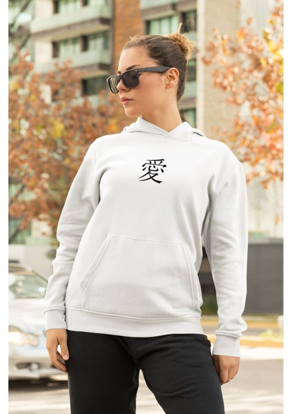 Japonca Love Yazılı Kalın Pamuklu Oversize Siyah Sweatshirt indirimleri