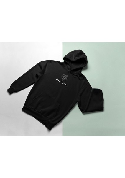 Alpha Kurt Baskılı Kalın Pamuklu Oversize Siyah Sweatshirt