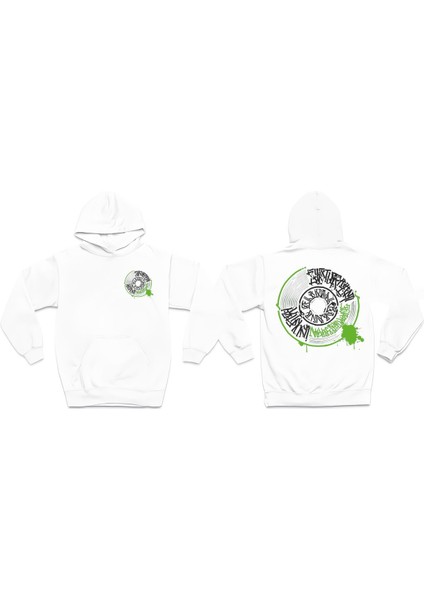 Karmaşık Desenli Yeşil Detaylı Baskılı Oversize Premium Sweatshirt Hoodie