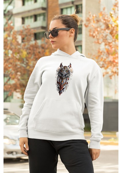 Illüstrasyon Kedi Baskılı Oversize Premium Sweatshirt Hoodie