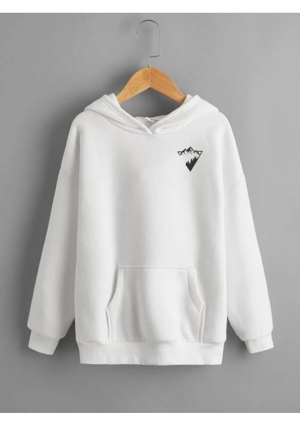 Dağ ve Orman Minimal Baskılı Kalın Pamuklu Oversize Siyah Sweatshirt