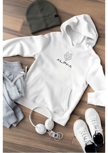 Alpha Kurt Baskılı Kalın Pamuklu Oversize Siyah Sweatshirt