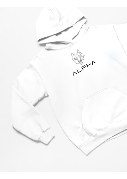 Alpha Kurt Baskılı Kalın Pamuklu Oversize Siyah Sweatshirt