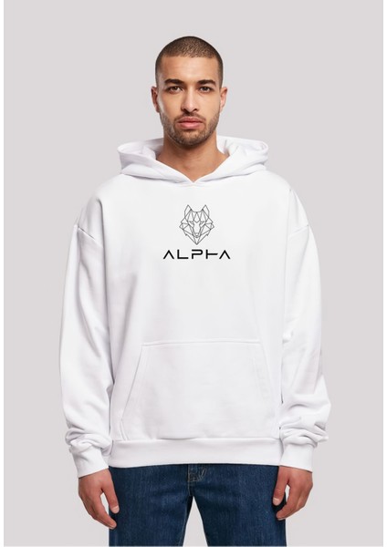 Alpha Kurt Baskılı Kalın Pamuklu Oversize Siyah Sweatshirt