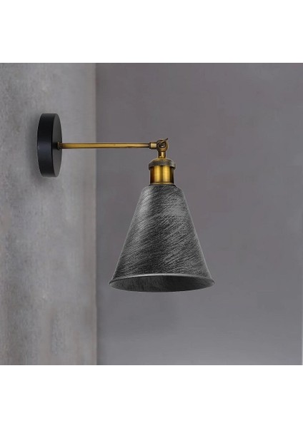 Vintage1,Rustik1 Fırçalı Gri Patinalı Eskitme Mafsallı Hareketli Başlık Metal Duvar Aplik