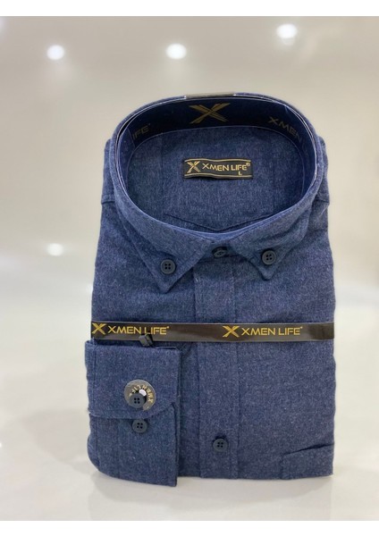 BURSPA Rahat Kesim Düz Kışlık Tek Cep Lacivert Baba Gömlek fiyatları