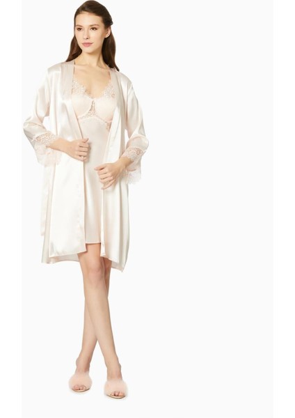 Saten Gecelik Sabahlık Pijama Takım Şort Takım 6'lı Gelin Çeyiz Seti - 6040