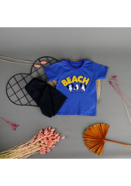Beach Nakışlı Baskılı 2'li Erkek Takım