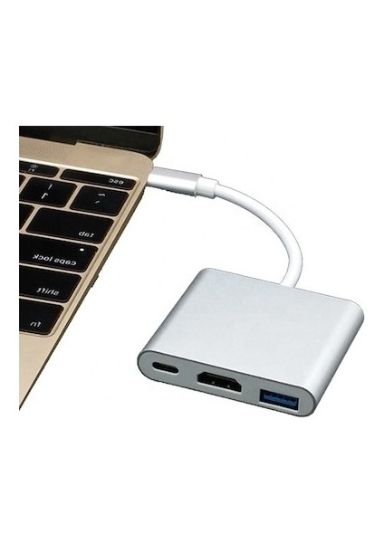 3in1 Type-C To HDMI Hub Port Adaptör Pd USB 3.0 4K HDMI Çıkışlı Çoklayıcı