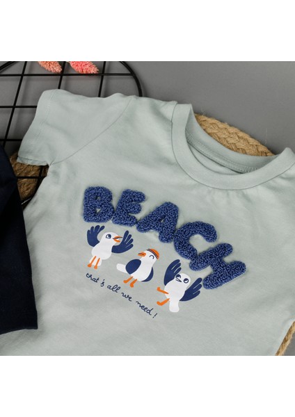 Beach Nakışlı Baskılı 2'li Erkek Takım modelleri