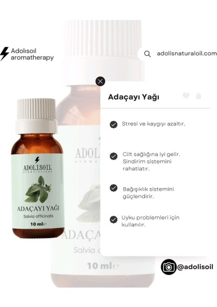 Adolis Oil - Adaçayı Uçucu Yağı Saf ve Doğal - Clary Sage Essential Oil 10 ml