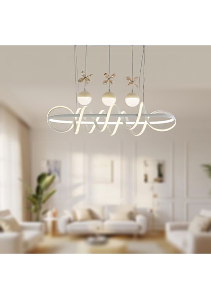 Tt314-3tpl-Ym-By Tt Aydınlatma Büyük Sarmal Modeli Yemek Masası Mat Beyaz Led Avize