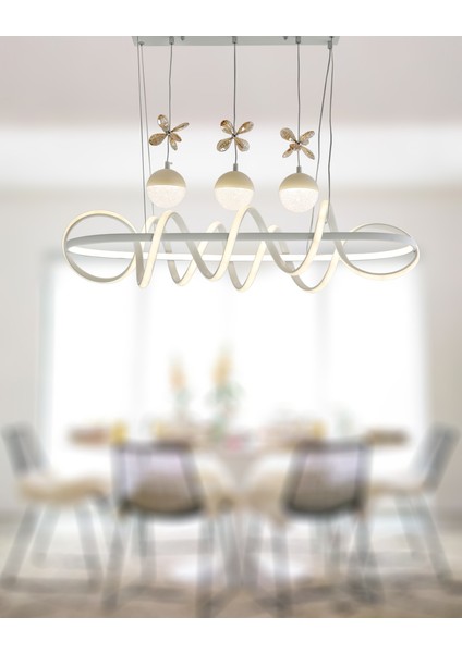 Tt314-3tpl-Ym-By Tt Aydınlatma Büyük Sarmal Modeli Yemek Masası Mat Beyaz Led Avize