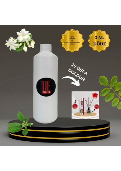 Ihlamur Kokulu Oda Kokusu 1 Litre Yedek Dolum Şişesi + 115 ml Cam Şişe ve Bambu Çubuk