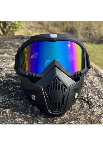 Rüzgar Geçirmez Hd Motosiklet ve Kar Kayak Spor Gözlük Motokros Yaz Uv Koruma Gümüş Mavi