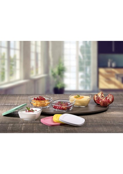 Cam Saklama Kabı Seti, 4 Parça, Çok Renkli , 310 cc