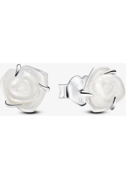 Açan Beyaz Gül Çivi Küpe