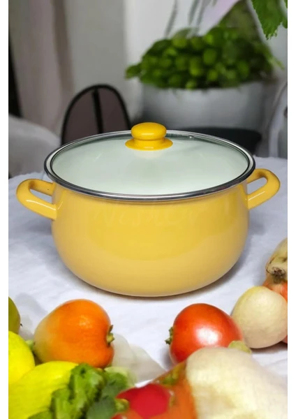 Nishev.com Evini Sev Emaye Derin Bombeli Yoğurt Tenceresi 24 cm 5.5 Litre - Sarı