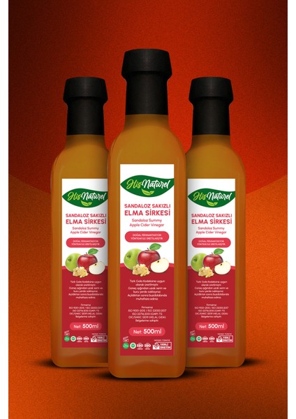 Organik Yıllanmış Sandaloz Sakızlı Yeşil Elma Sirkesi Doğal Fermantasyon 3'lü Set 3 x 500 ml