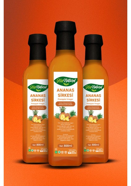 Organik Yıllanmış Ananas Sirkesi Doğal Fermantasyon 3'lü Set 3 x 500 ml