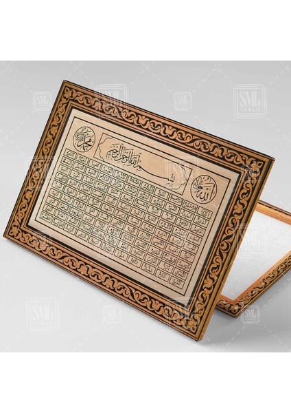 Allah'ın Isimleri Esmaül Hüsna Allah'ın 99 Ismi Allah Adı Esma-Ül Hüsna Yatay Kanvas Tablo fiyatları