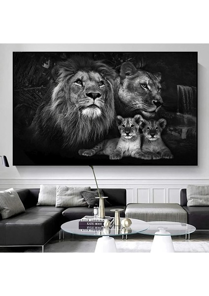 Aslan Family-Hd Baskı Kanvas Tablo Salon Oturma Yatak Odası Ofis Antre Cafe Için Duvar Dekoru