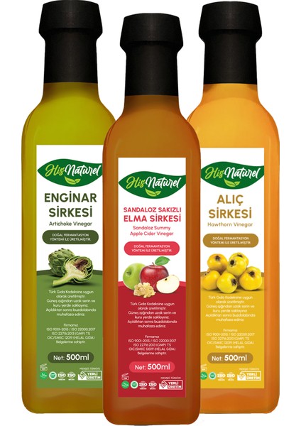 Sandaloz Sakızlı Yeşil Elma Ananas Alıç Sirkesi İçilebilir Doğal 3'lü Set 3 x 500 ml