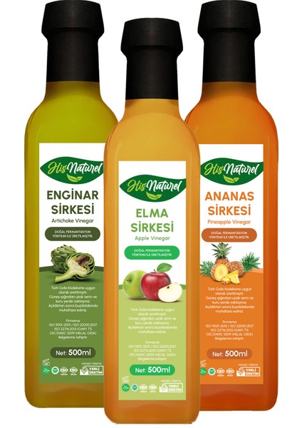 Enginar Ananas Elma Sirkesi İçilebilir Doğal 3'lü Set 3 x 500 ml