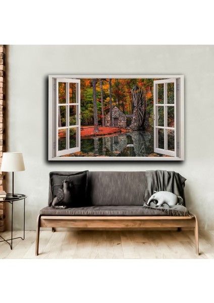 Pencere Motifli Sonbahar Manzara Tablosu S8|hd Baskı Kanvas Tablo