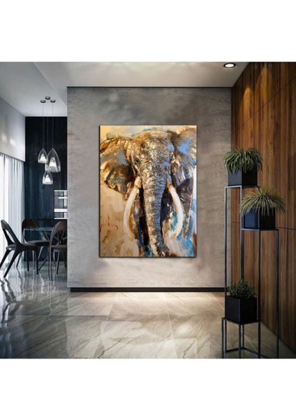 Yağlı Boya Efektli Soyut Fil Tablosu 3 Harikabirev