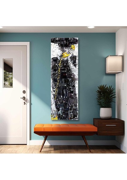 Sarı Telefonla Konuşan Şapkalı Model Dergi Kolajı Dikey Panaromik Hd Baskı Kanvas Tablo