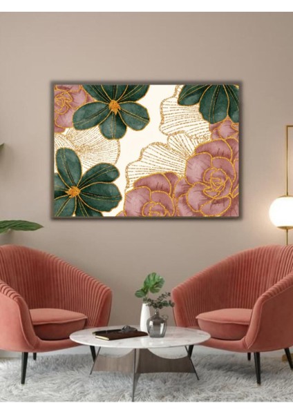 Gold Detaylı Çiçekler Salon Oturma Odası Için Dekoratif Dijital Baskı Hd Baskı Kanvas Tablo