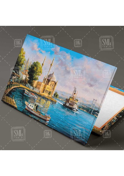 Istanbul Manzarası, Ortaköy Camii Ve Boğaziçi Boğaz Köprüsü Deniz Ve Gökyüzü Yatay Kanvas Tablo fiyatları
