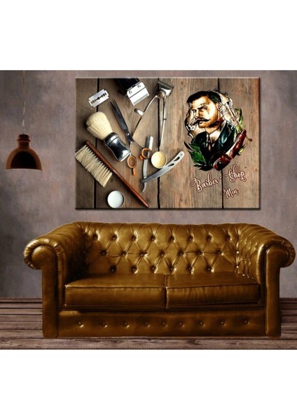 Berber Aletleri ve Figür Erkek Kuaförü Hd Baskı Kanvas Tablo 70X100CM SLM26