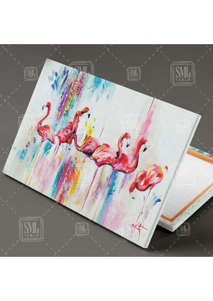 Pembe Flamingo Sürüsü Allı Turna Kuşu Sevimli Hayvan Yatay Kanvas Tablo fiyatları