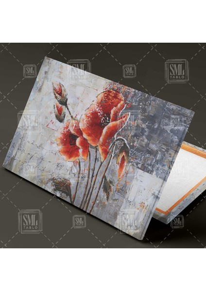 Kırmızı Gelincik Çiçeği Kırmızıdekoratif Çiçek Soyut Dekoratif Yatay Kanvas Tablo fiyatları