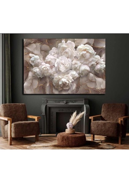 Yağlı Boya Görünümlü Çiçek Modelli Dekoratif Şık Hd Baskı Kanvas Tablo
