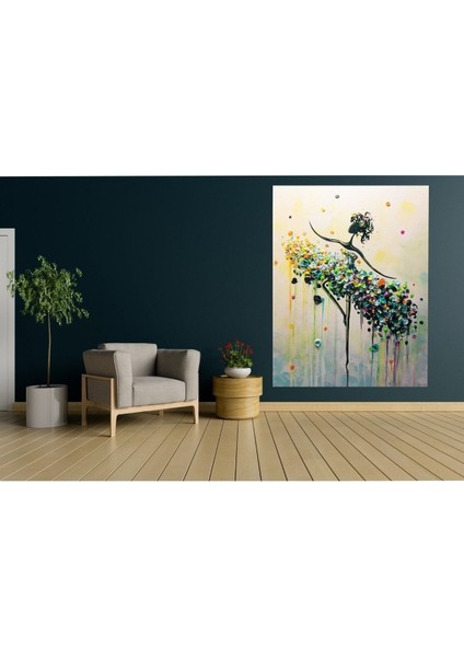 Dekoratif Sanatsal Yağlı Boya Efekti Fırça Darbeli Balerin Kız Hd Baskı Kanvas Tablo Tablosu