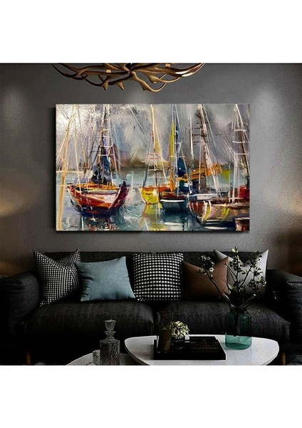 Resimli Tablo Yağlı Boya Görünümlü Soyut Gemi Hd Baskı Kanvas Tablo Modelk9