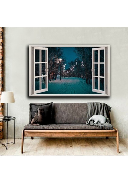 Pencere Motifli Kış Manzara Tablosu Kk6|hd Baskı Kanvas Tablo