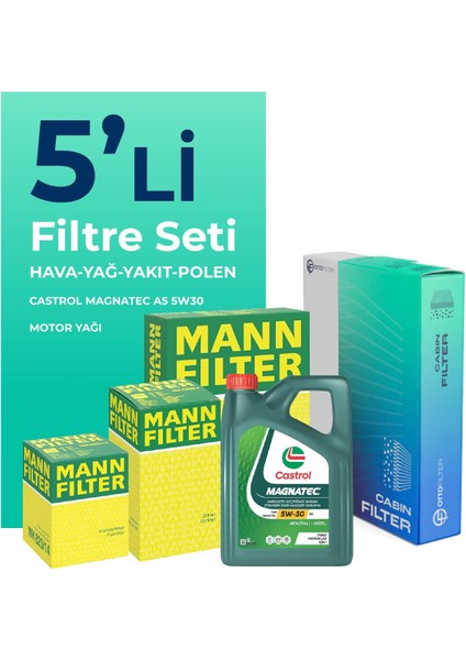 MANN FORD Transit Custom 2.2 Dizel Filtre Bakım Seti Castrol Motor Yağlı (2012-2019) 5 Li
